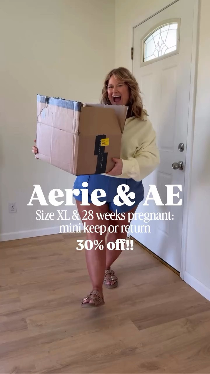American Eagle & Aerie try on!

Pajamas - XXL in both (sized up for comfort during pregnancy but I’d go with your normal size)
Sweatshirt - large
Leopard shorts - XL
Tee (black & green are the same) - XL
Tan striped shorts - XL
Gauze button down - large (retuning - too oversized)
Blue striped shorts - XL
Quarter zip - Xl (returning, fabric is uncomfortable )