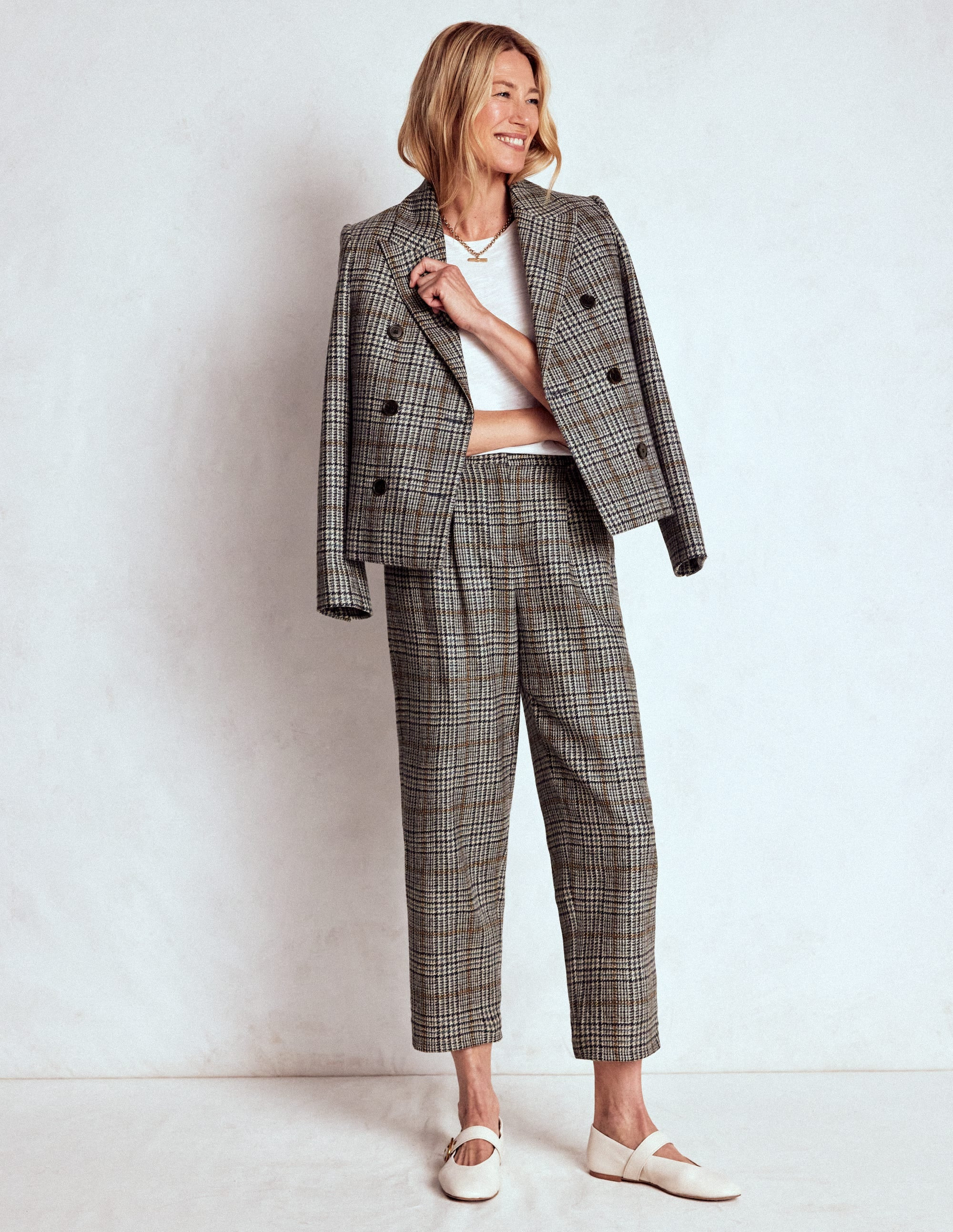 Bloomsbury Wool Pants-Blue and Grey Prince of Wales | Boden (US)