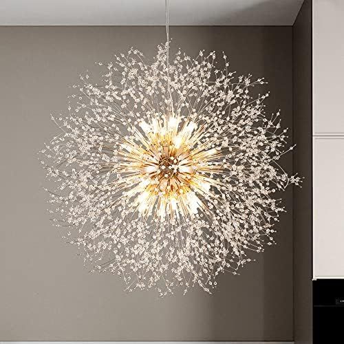 Sputnik Dining Room Chandeliers Modern LED Metal Crystal Beaded Gold Round Farmhouse Pendant Light F | Amazon (US)