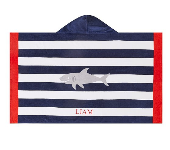 Shark Stripe Kid Beach Hooded Towel | Pottery Barn Kids