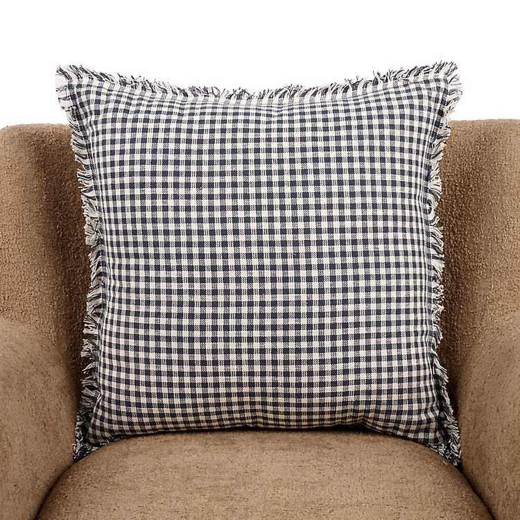 New! Navy Gingham Fringe Pillow | Kirklands