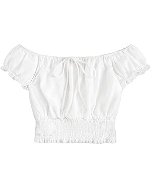 Floerns Women's Floral Print Off The Shoulder Tie Neck Blouse Crop Top | Amazon (US)