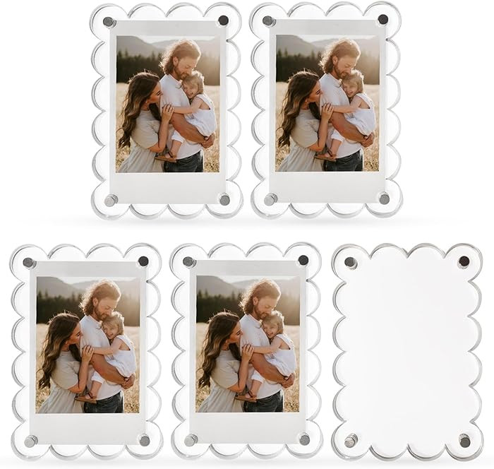 Nirvany 5 Pack Acrylic Magnetic Picture Frames for Fridge, 2.75x3.9 Inch Clear Scalloped Acrylic ... | Amazon (US)