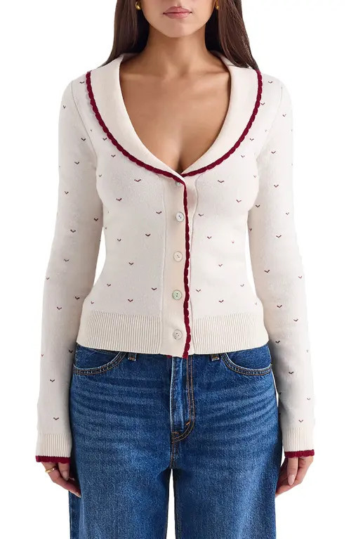 HOUSE OF CB Marla Jacquard Cardigan in Ivory at Nordstrom, Size X-Small | Nordstrom