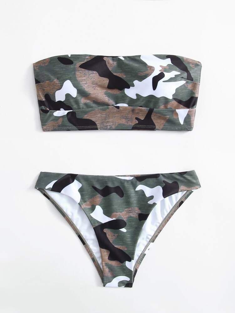 Camo Print Strapless Bikini Swimsuit | SHEIN
