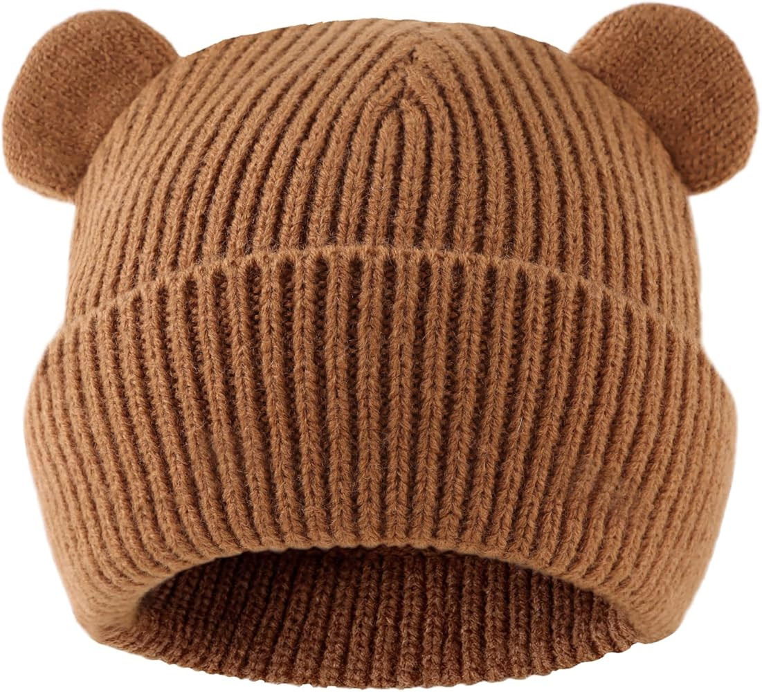 Bear Baby Beanie Knitted Baby Winter Hat Infant Toddler Boys Girls Beanie with Cotton Lining | Amazon (US)