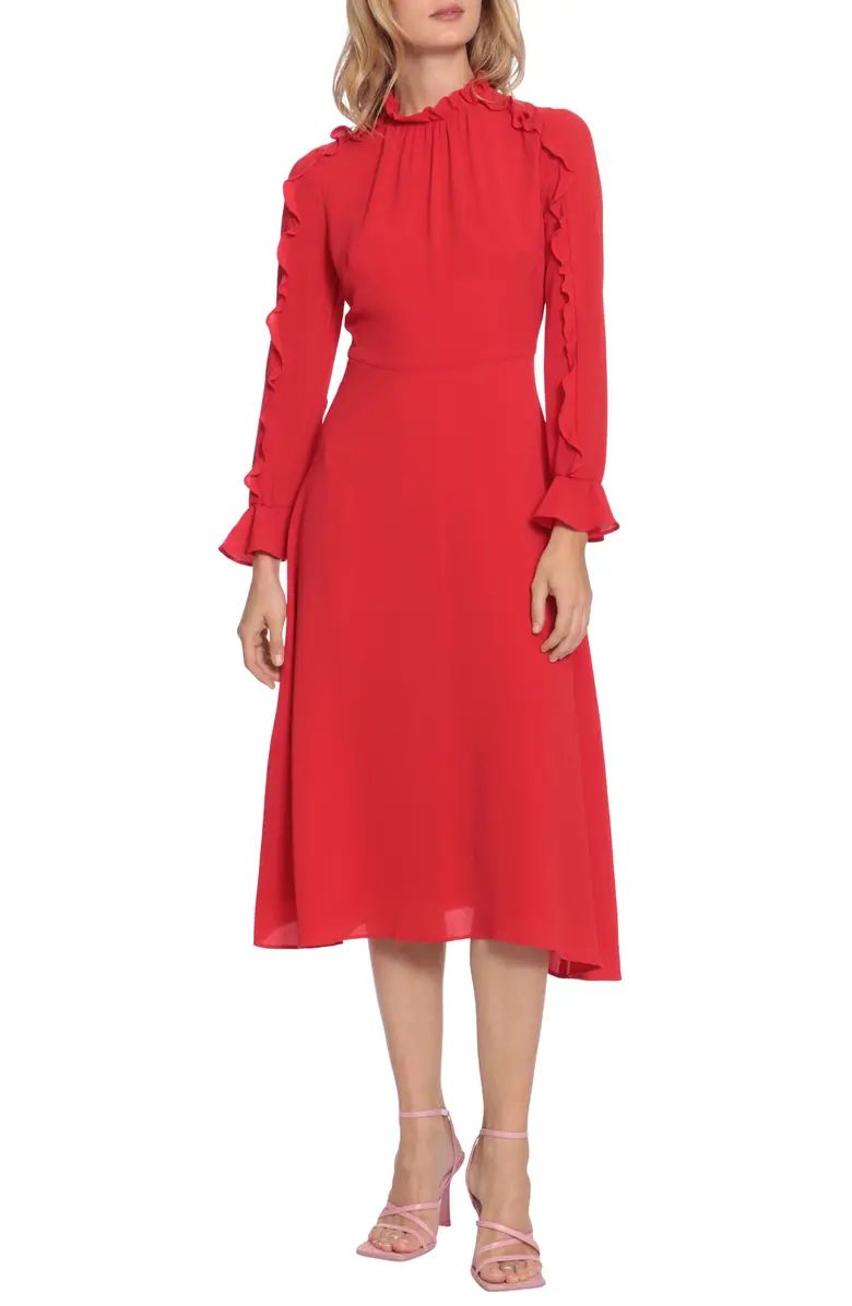 DONNA MORGAN FOR MAGGY Ruffle Long Sleeve A-Line Midi Dress | Nordstrom | Nordstrom