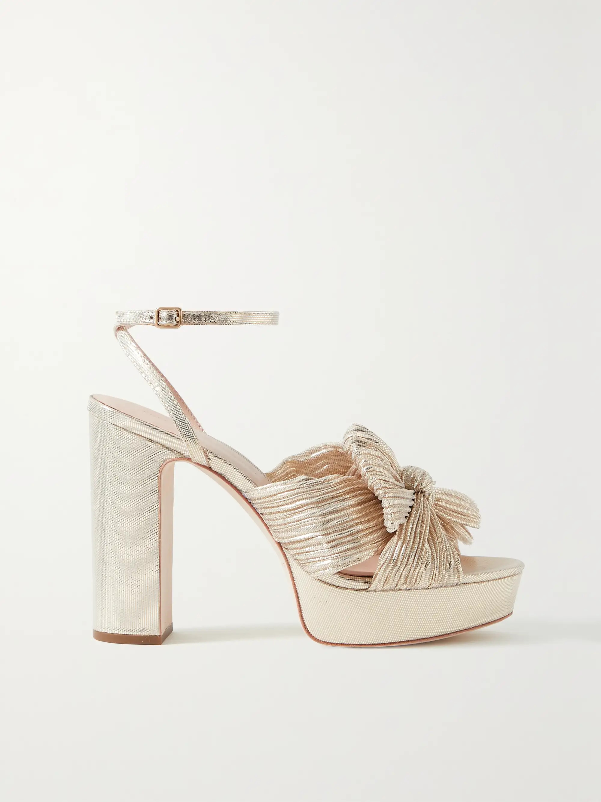 Natalia bow-embellished plissé-lamé platform sandals | NET-A-PORTER (US)