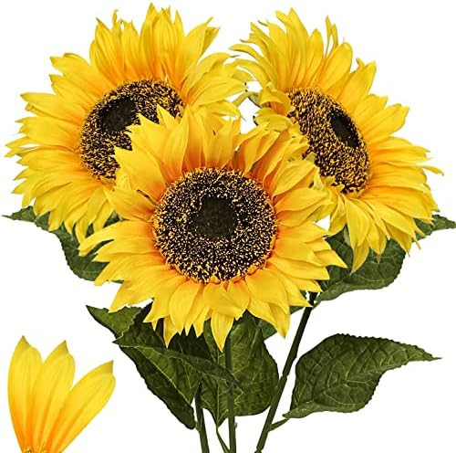 Large Sunflowers Artificial Flowers 8" Full Bloom Long Stem Artificial Sunflower 33" Tall Sun Flo... | Amazon (US)
