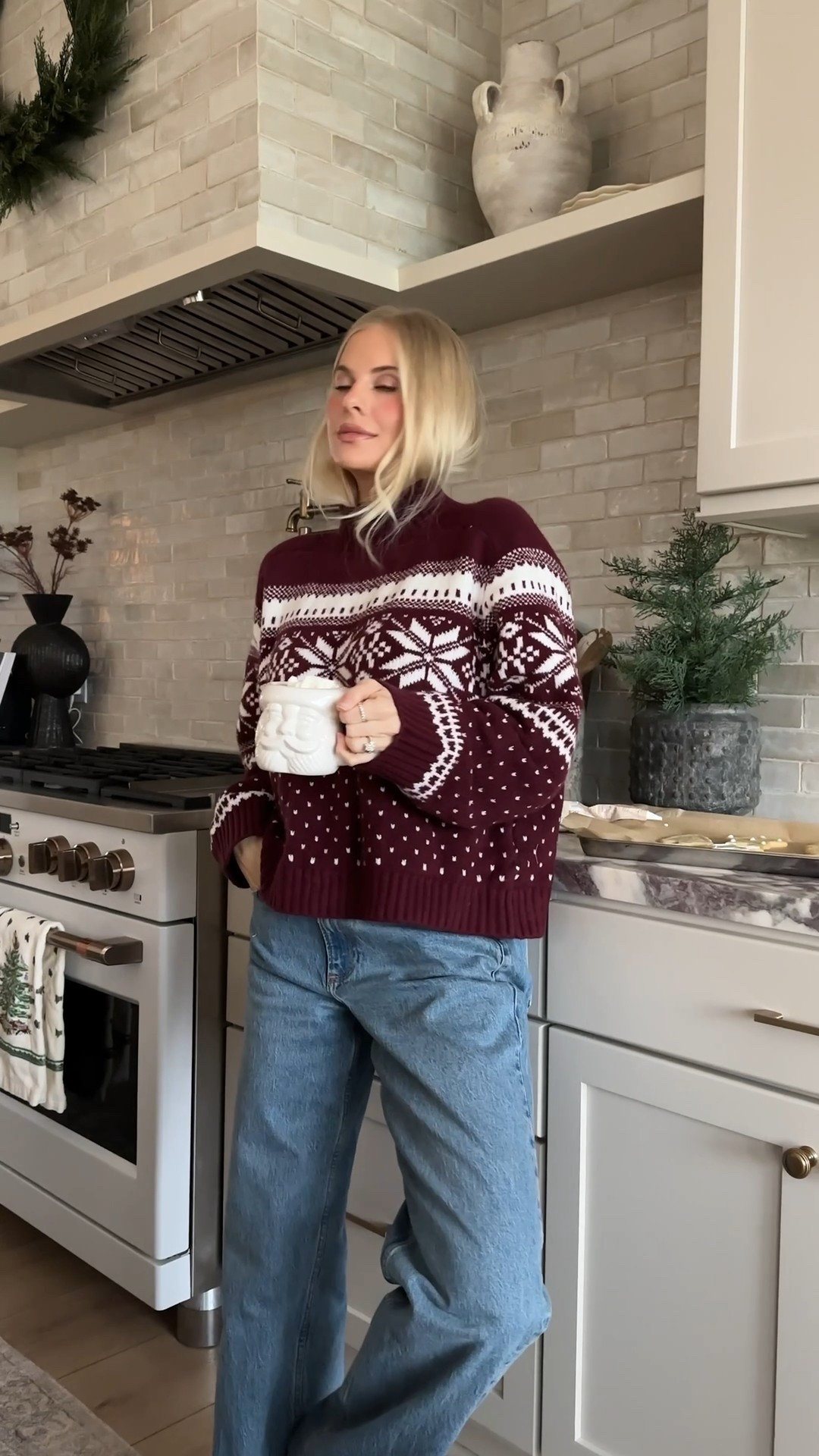 Wearing a large in sweater (for a more oversized fit), 27 long in jeans (medium with raw hem). Linking similar mugs, trees and utensil crock! #kathleenpost

Cozy home vibes, cookie baking day, home decor, Christmas decor, Christmas cookies, Christmas sweater, winter sweater

#LTKSaleAlert #LTKHoliday #LTKootd