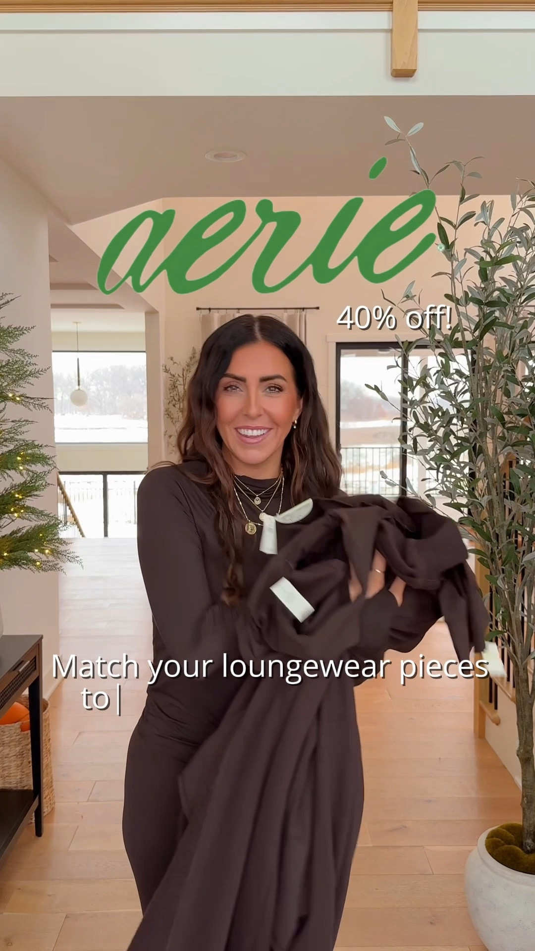 These loungewear / athleisure pieces are 40% off right now at aerie! Wearing a medium in all tops and bottoms. Wearing a medium LONG in flares and fleece pants. Color is DARK EARTH. I am 5’8 wearing a large in both jackets 

#LTKSaleAlert #LTKActive #LTKOver40