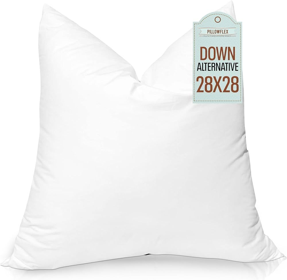 Pillowflex Synthetic Down Pillow Insert - 28x28 Down Alternative Pillow, Ultra Soft Large Square ... | Amazon (US)