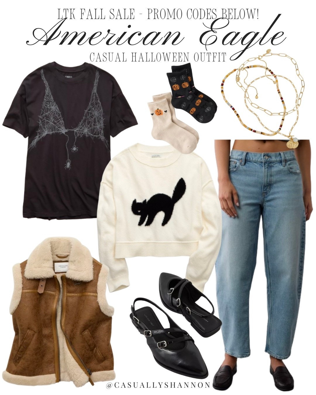 Fall fashion is nothing without a little Halloween street wear. 

LTK Fall sale | flats | vest | black cat sweater | Halloween graphic tee | t shirt | Halloween cozy socks | barrel jeans | American eagle stackable promo codes | so ready for fall fashion | casual style | mom style | effortless and cute

#LTKHalloween #LTKFallSale #LTKSaleAlert