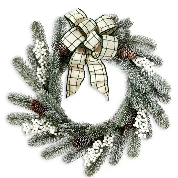 Holiday Time Black/White Flocked Christmas Wreath with Bow, 22 Inch - Walmart.com | Walmart (US)