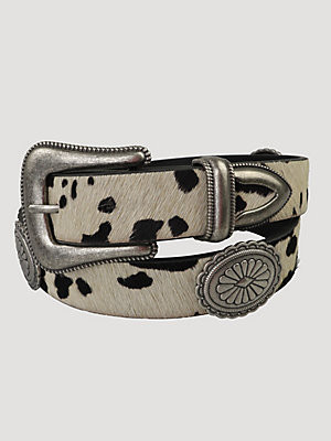 Women's Cow Print Concho Belt in White/Black | Wrangler