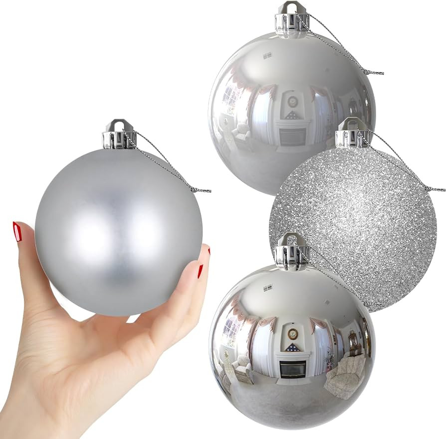 Silver 4.0" Large Christmas Balls - Christmas Tree Decoration Ornaments Shatterproof Hanging Ball... | Amazon (US)