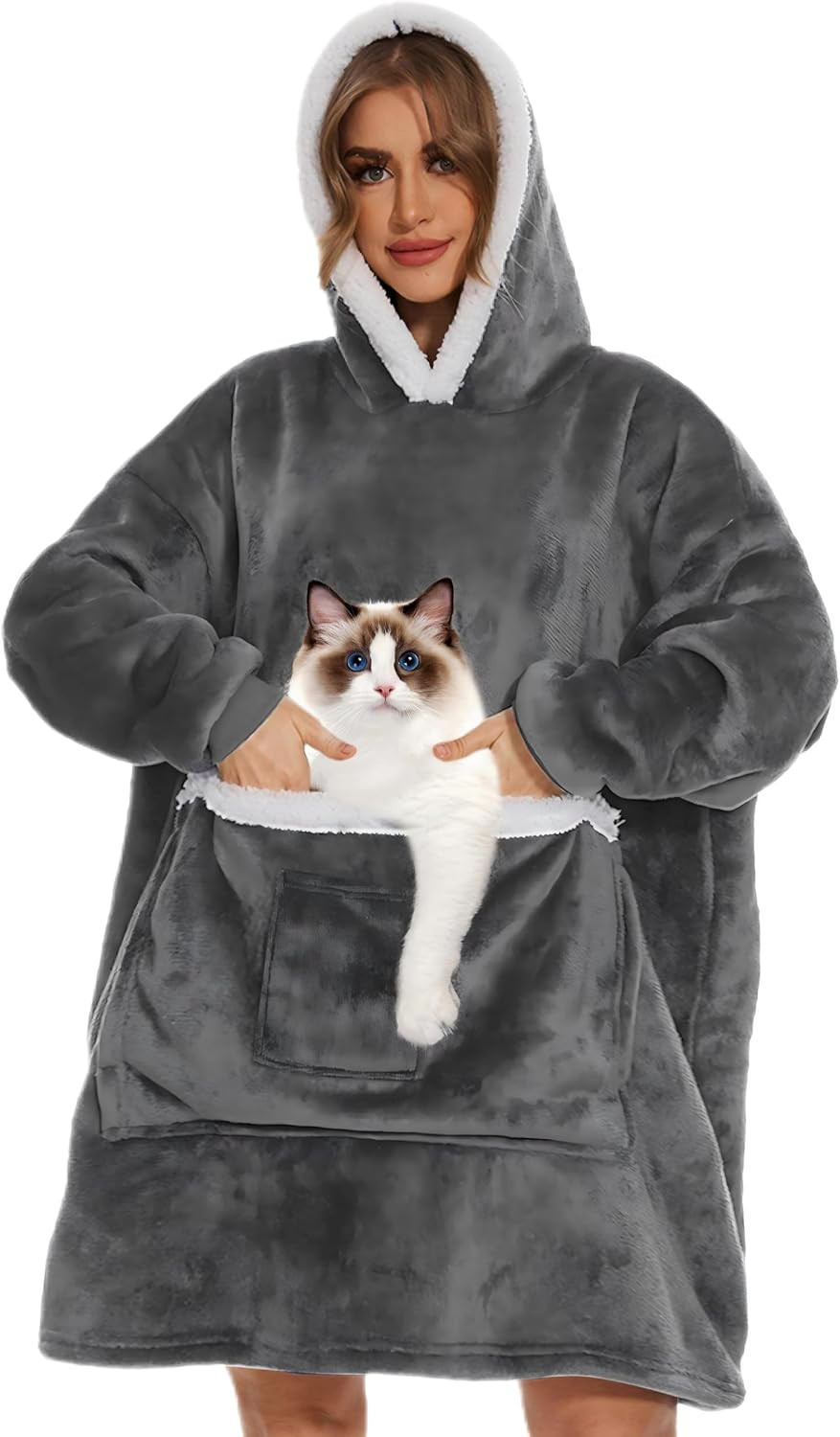Wearable Blanket Hoodie with Giant Pocket, Soft Warm Sherpa Fleece Oversized Blanket Sweatshirt Gifts for Women Men | Amazon (US)