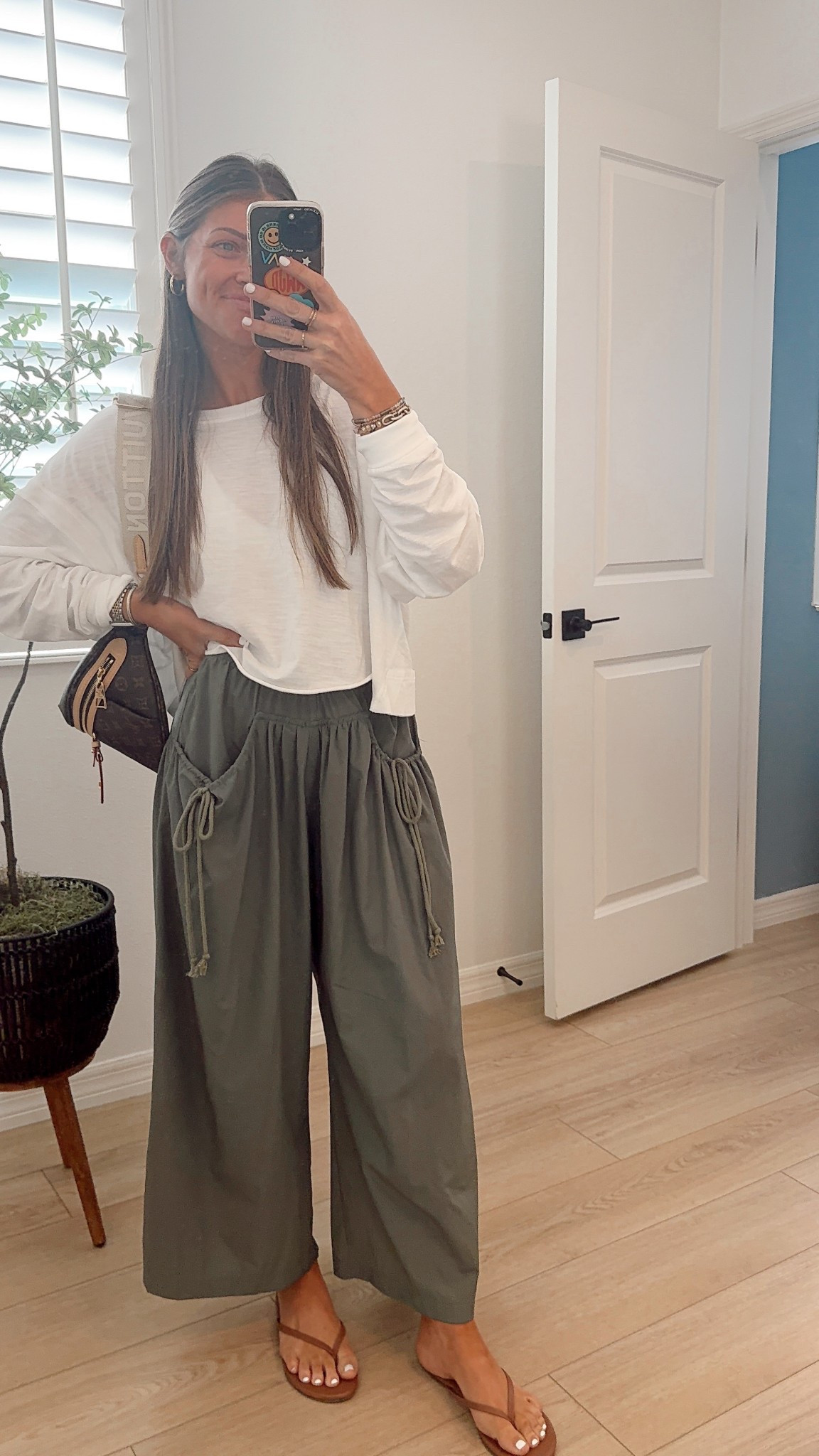 Comfy ootd 🙌🏻 stillllll can’t get over these Amazon pants. I had a few appts today and y’all, I got so many compliments on them!! Several women stopped me and asked where they were from. 🤭 XS pants! Size down! Small top — cutest back. One of my favessss. Bra is one of my Amazon favorites, too.. super flattering & great for workouts. #casualoutfits #taveloutfit #momootd #wfhstyle #sahm #momoutfit #springtransition #neutraloutfit 
