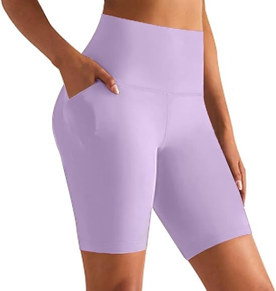 GROTEEN Biker Shorts Women with Pockets - 8'' High Waisted Tummy Control Yoga Workout Running Gym... | Amazon (US)