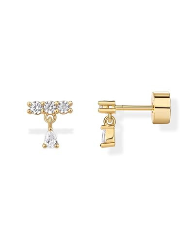 PAVOI 14K Yellow Gold Plated 925 Sterling Silver Posts Mini Drop Dangle Flat Back Earrings for Women | Dainty Cartilage Earring | Helix Piercing Jewelry | Mini Drop Dangle CZ Cluster Studs | Amazon (US)