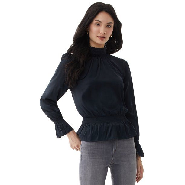 Scoop Women's Mock Neck Top with Peplum Waist | Walmart (US)