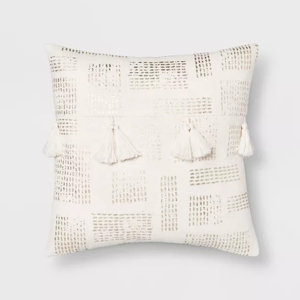 Metallic Stripe Tassel Square Throw Pillow Cream/Gold - Opalhouse™ | Target