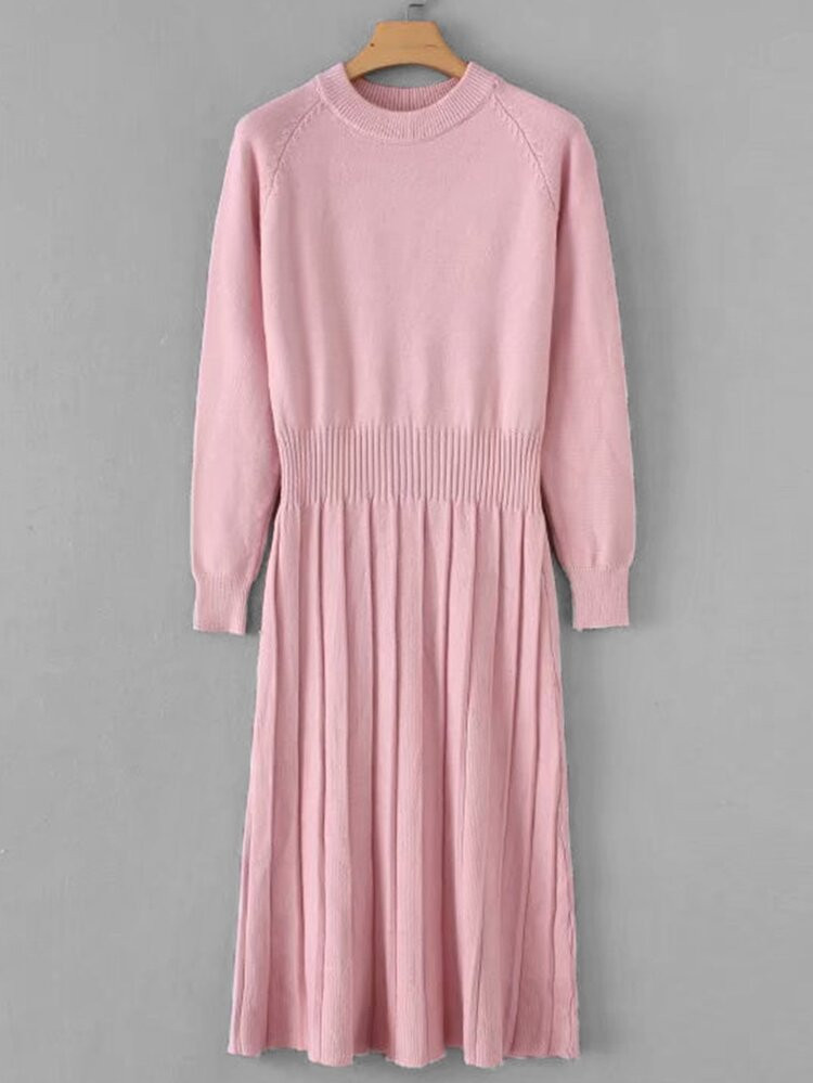 Raglan Sleeve Pleated Sweater Dress | SHEIN