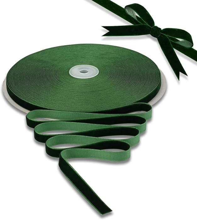 Dark Green Velvet Ribbon 3/8 Inch X 30 Yds Wide Vintage Nylon Velvet Ribbon with Spool for Gift W... | Amazon (CA)