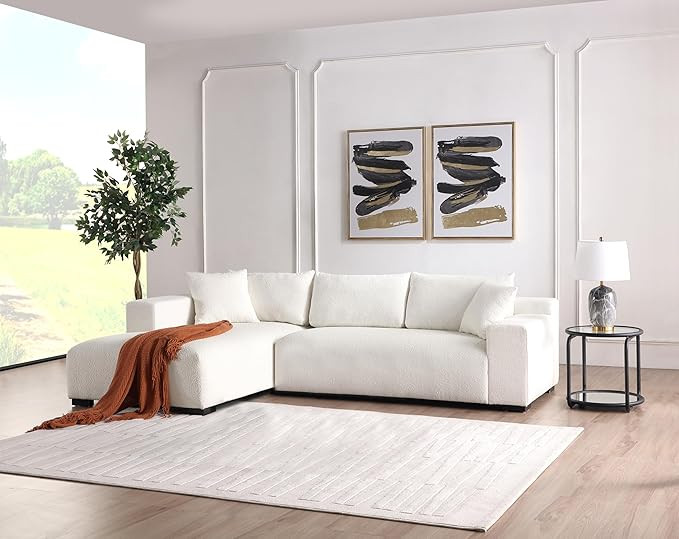 Get Set Style 113" Sectional Sofa, Modern Boucle Fabric L-Shaped Sofa Couch Bed 2 Piece Modular S... | Amazon (US)