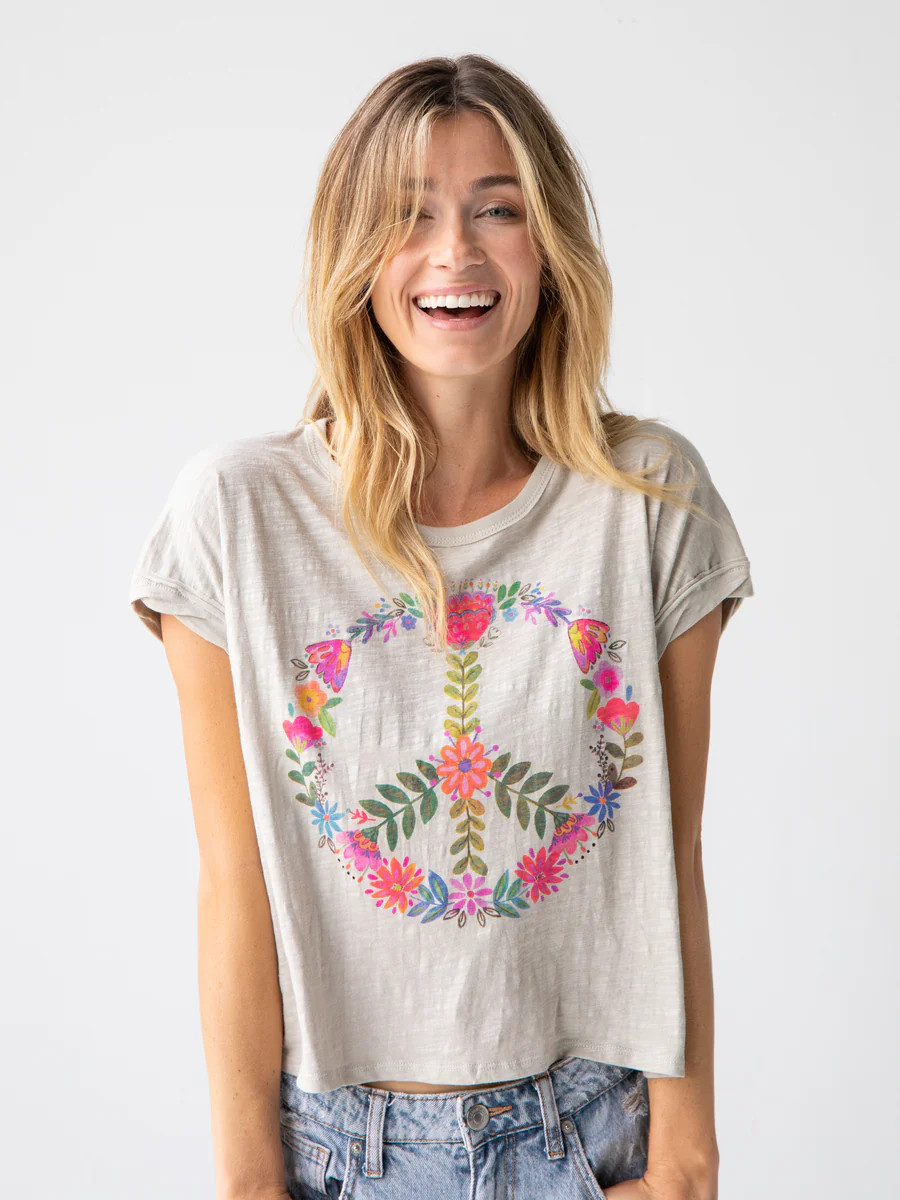 Frankie Boxy Tee Shirt - Moonstruck Peace Sign | Natural Life