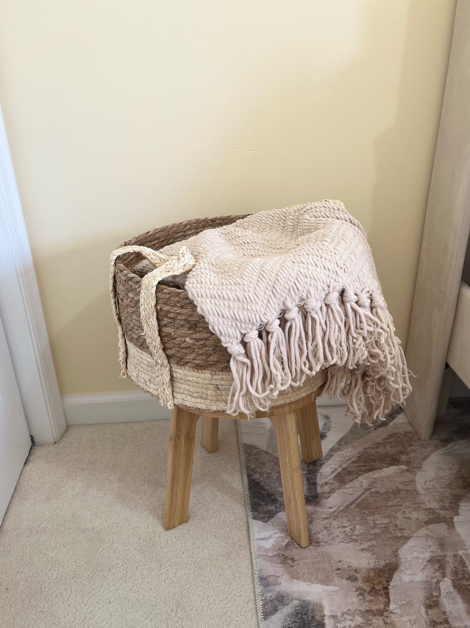 Cute basket for blankets or toys 🤍
#bedroominspo #storage #kidsroom 

#LTKHome #LTKBaby #LTKKids