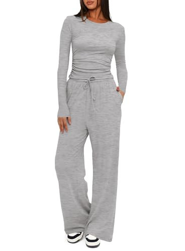 Darong 2 Piece Lounge Sets for Women Fall Outfits Long Sleeve Wide Leg Tracksuits Womens Two Pcs Casual Matching Loungewear Set 9065A Athletic Grey XS | Amazon (US)