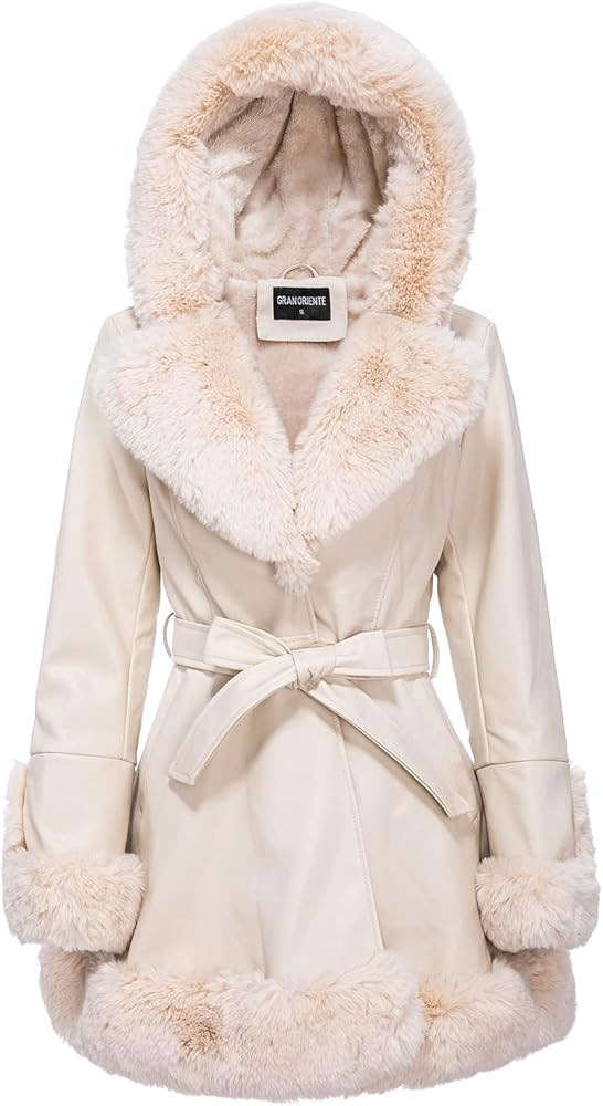 GRAN ORIENTE Women's Faux Leather Jacket with Faux Fur Collar, Winter Long Sleeve Furry Trim Pepl... | Amazon (US)