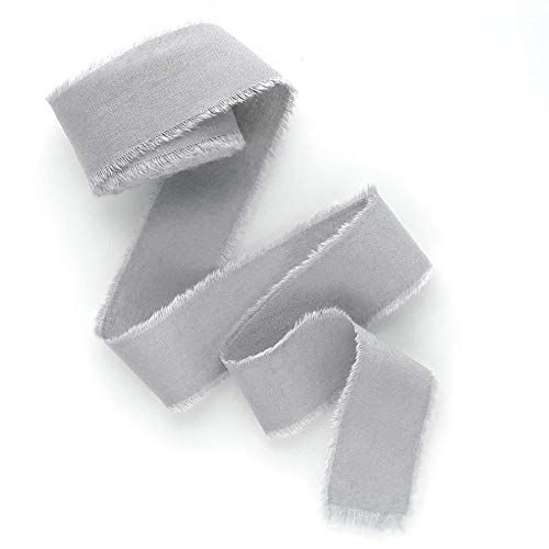 Light grey ribbon 1/2" 1" 2" 3 inch wide 5yd cotton Frayed edges hand dyed for Rustic wedding inv... | Amazon (US)