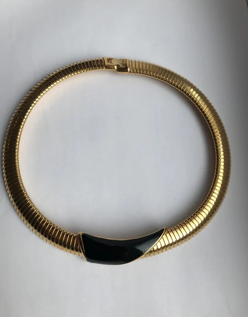 Vintage Monet Black Omega Choker 1990s. Runway Couture Gold Tone Necklace. Bib Collar Designer Co... | Etsy (US)