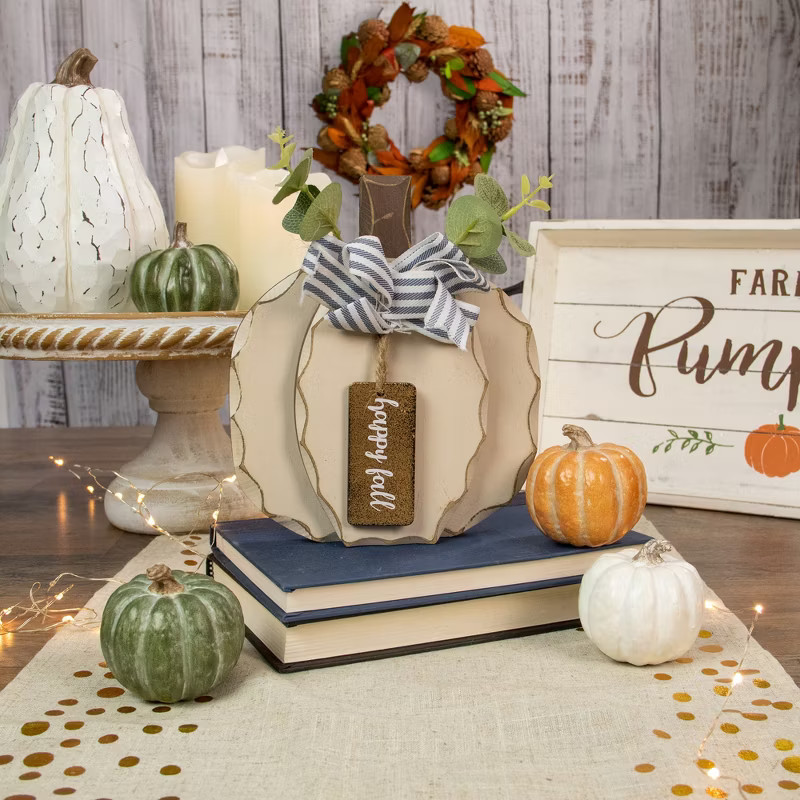 Northlight Set of 6 Boxed Green, White and Orange Thanksgiving Pumpkin Decorations | Target