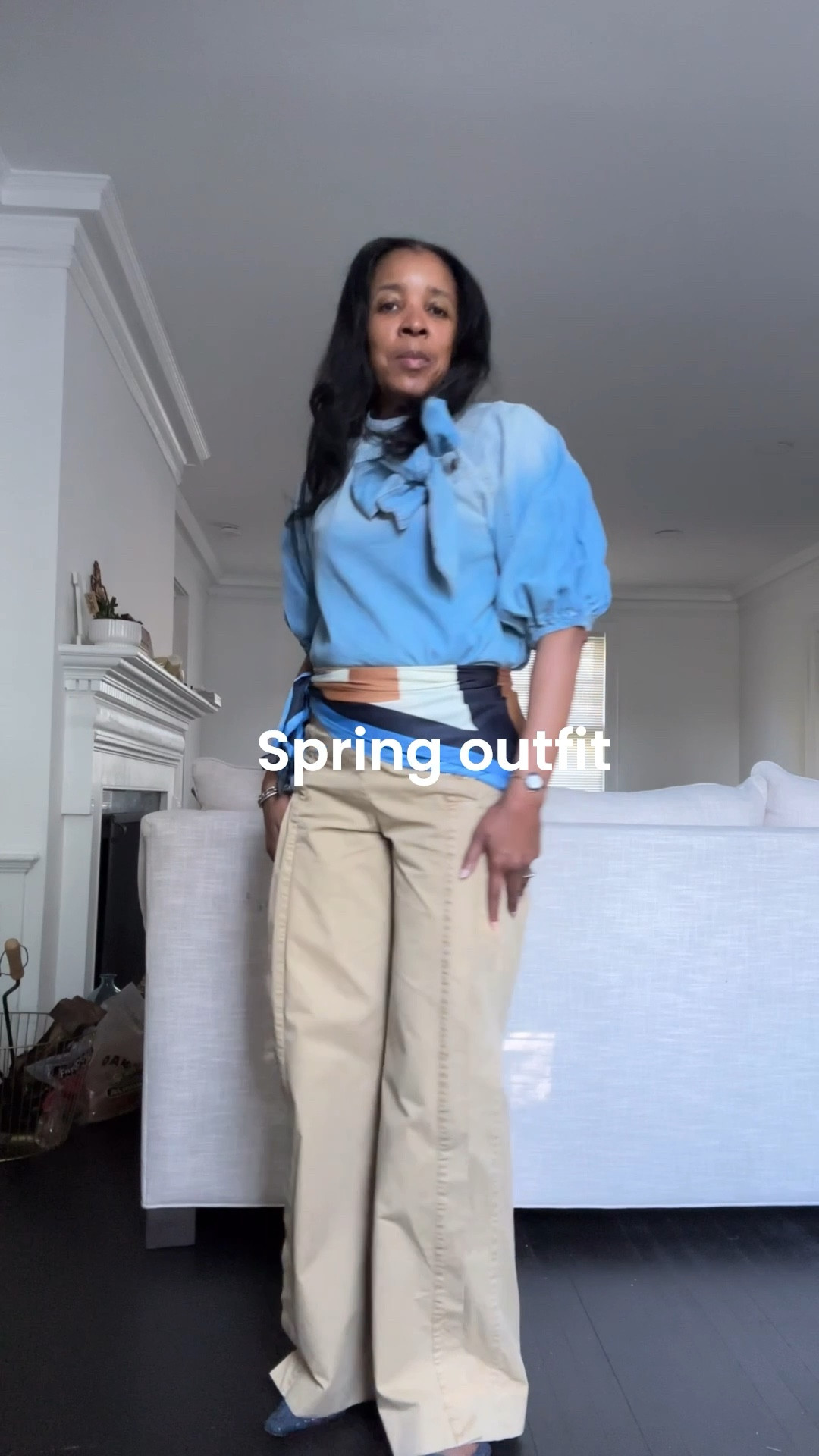 Spring outfit date night khaki sailor pants denim shirt scarf gucci flats work outfit casual work wear #style #fashion #ootd #outfit #casual #workwear 

#LTKgrwm #LTKOver40 #LTKootd