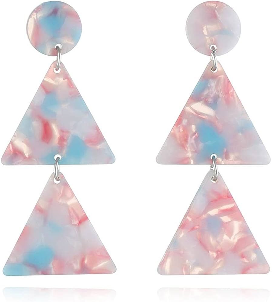 Acrylic Double Triangle Dangle Earrings for Women Girls Resin Geomentric Round Circle Tassel Drop... | Amazon (US)
