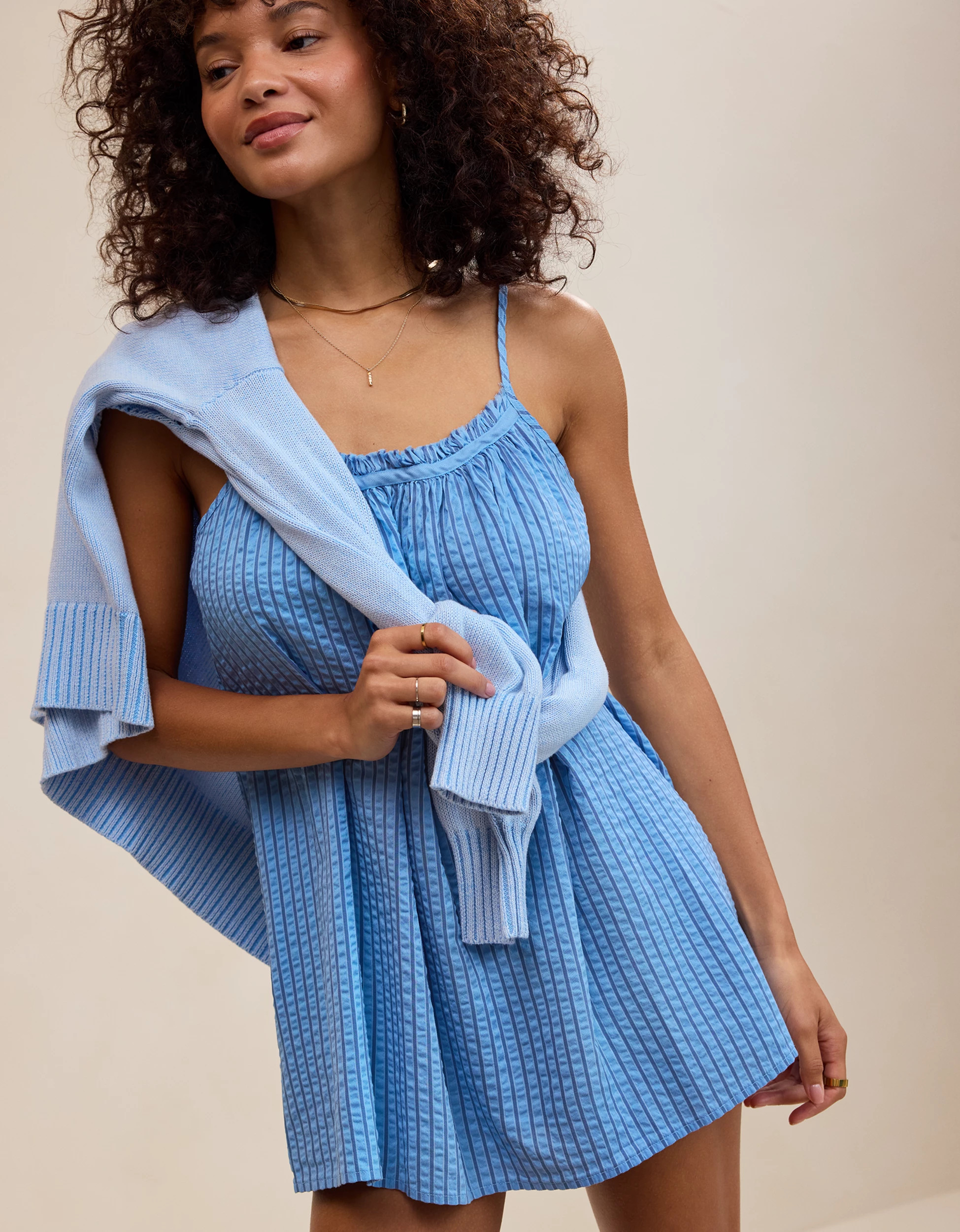 OVERSLEPT by Aerie Seersucker Babydoll Nightie | Aerie