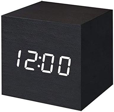 T&F Digital Alarm Clock Wooden LED Light Multifunctional Modern Cube Displays Date Temperature fo... | Amazon (US)