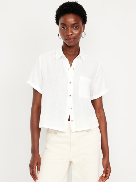 Crinkle Gauze Loose Button-Down Shirt | Old Navy | Old Navy (US)