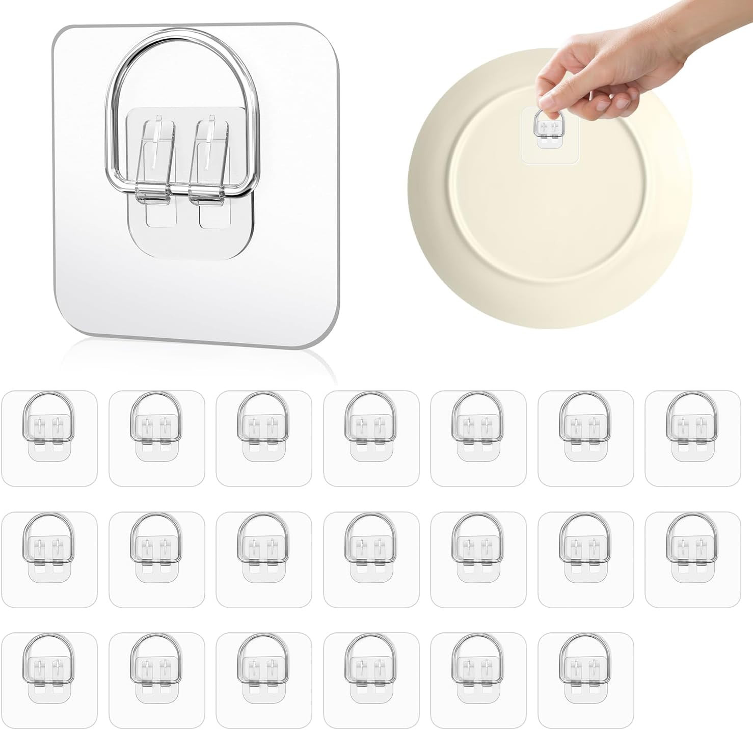 Bilillo 20 Pack Plate Hangers for The Wall, Invisible Adhesive Plate Hangers for Display, Premium Adhesive Picture Hangers for Plates, Photo Frames, Paintings & Wall Decor, 2.2 x 2.2 Inch | Amazon (US)