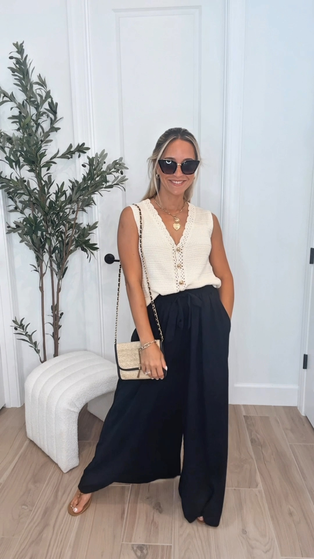 Chic, timeless, and budget friendly. This outfit is 🙌

These flowy wide leg palazzo pants are a must have closet staple. You can dress them up or down, from the office to vacation mode (even as a poolside cover-up!). I’m 5’2” wearing a size S with flat sandals in the video, and the length is perfect for us petite girls. No hemming needed! 

Wearing a size S in the beige knitted vest, the quality is so good and it looks way more expensive than it is! The gold buttons are functional and such a chic touch. I’m definitely grabbing more colors because it instantly elevates any outfit.


#LTKPetite #LTKStyleTip #LTKFindsUnder50