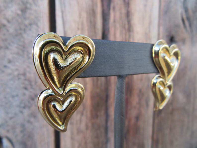 90s Earrings Gold Tone Teardrop Heart Earrings Stacked - Etsy | Etsy (US)