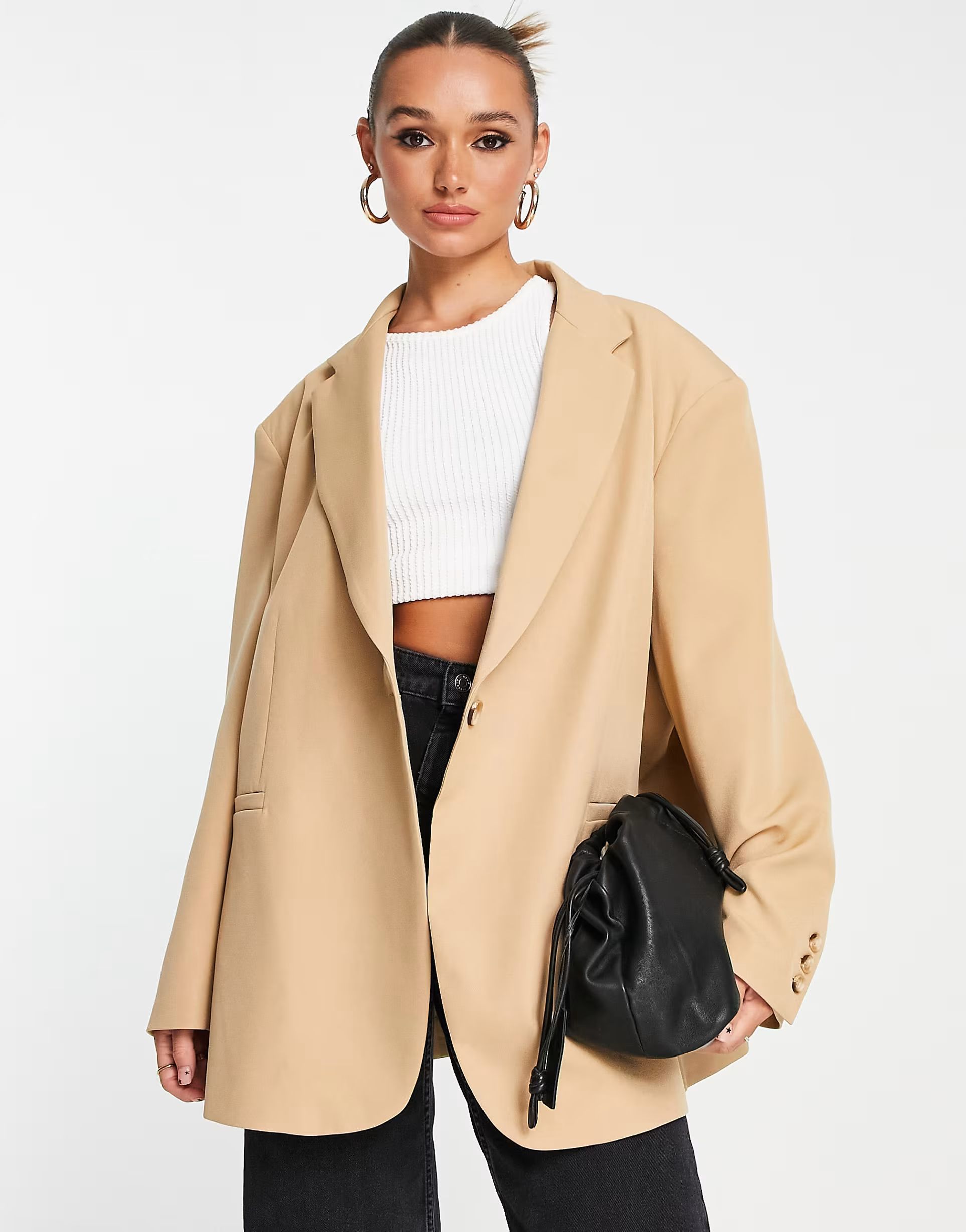 ASOS DESIGN oversized swing grandad blazer in beige | ASOS (Global)