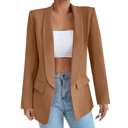 njshnmn Blazers for Women Business Casual Women s Casual Basic Long Sleeves Button Solid Blazer Jacket Brown M | Walmart (US)