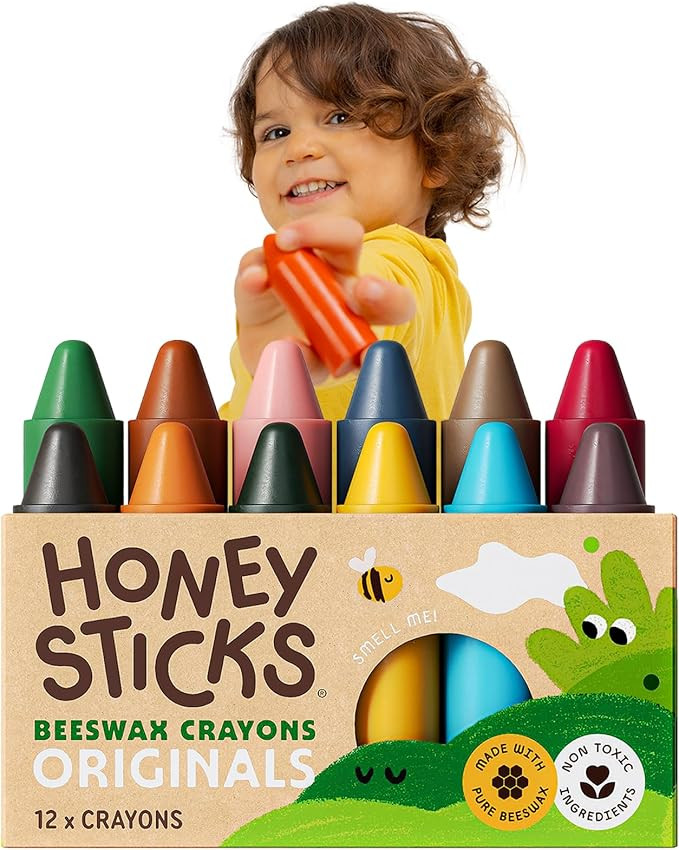 Honeysticks 100% Pure Beeswax Crayons (12 Pack) - Non Toxic Crayons for Toddlers 1-3, Safe for Ba... | Amazon (US)