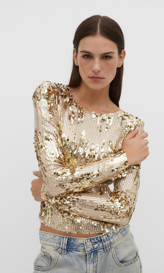 Sequinned T-shirt | Stradivarius (UK)