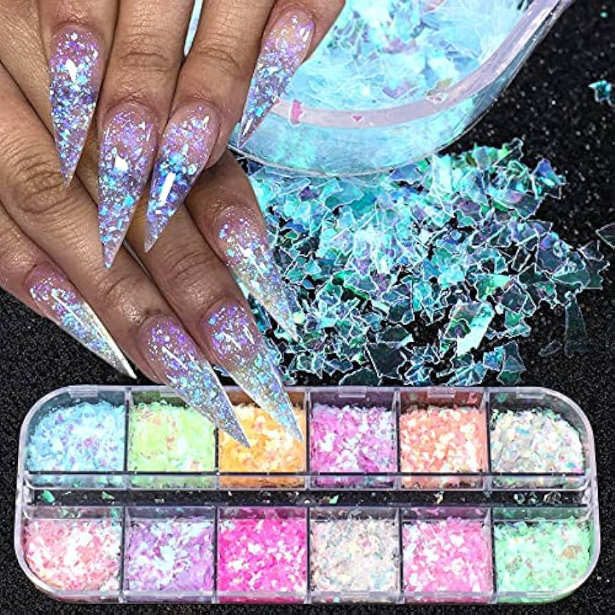 Mermaid Flake Nail Glitter Sequins, CHANGAR Iridescent Ice Slag Nail Glitter Colorful Fluorescent... | Amazon (US)