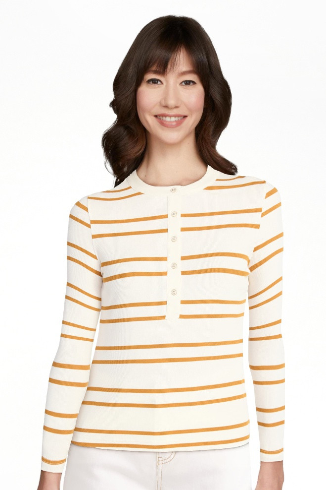Time and Tru Women's Striped Henley with Long Sleeves, Sizes XS-XXXL | Walmart (US)